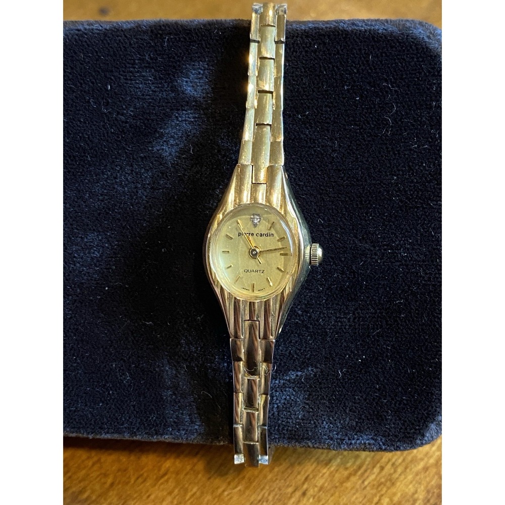 Vintage Pierre Cardin Gold Tone Quartz Women Watch Elegant Diamond Accent LPC363